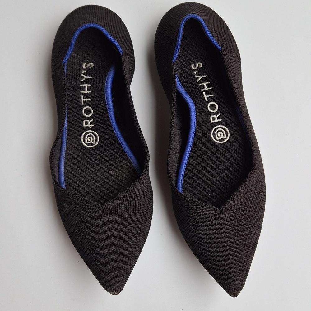 Rothy's The Point Black Flats with Blue Trim